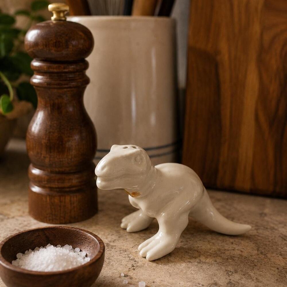 Ceramic T-Rex Salt or Pepper Shaker White Dinosaur Decor